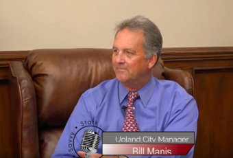 Ron Stark visits with Upland’s new City Manager Bill Manis
